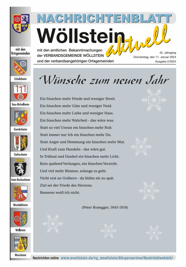 Nachrichtenblatt Wöllstein aktuell Titelblatt 02/2024