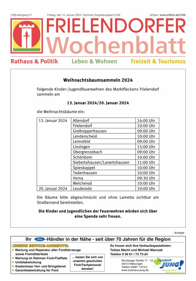 Frielendorfer Wochenblatt Titelblatt 02/2024