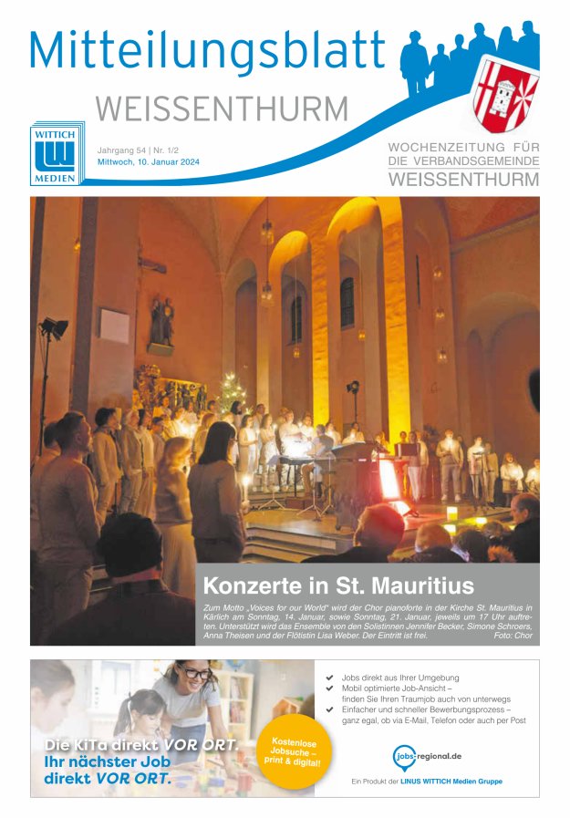 Mitteilungsblatt für den Bereich der Verbandsgemeinde Weißenthurm Titelblatt 01/2024