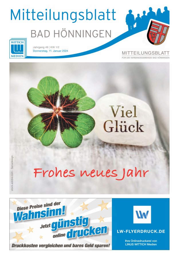 Mitteilungsblatt für den Bereich der Verbandsgemeinde Bad Hönningen Titelblatt 01/2024