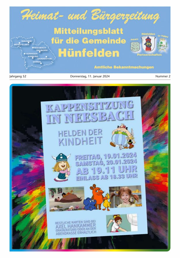 Mitteilungsblatt für die Gemeinde Hünfelden Titelblatt 02/2024