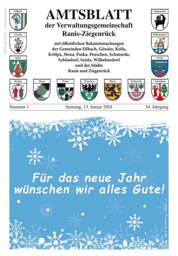 Amtsblatt der Verwaltungsgemeinschaft Ranis-Ziegenrück Titelblatt 01/2024