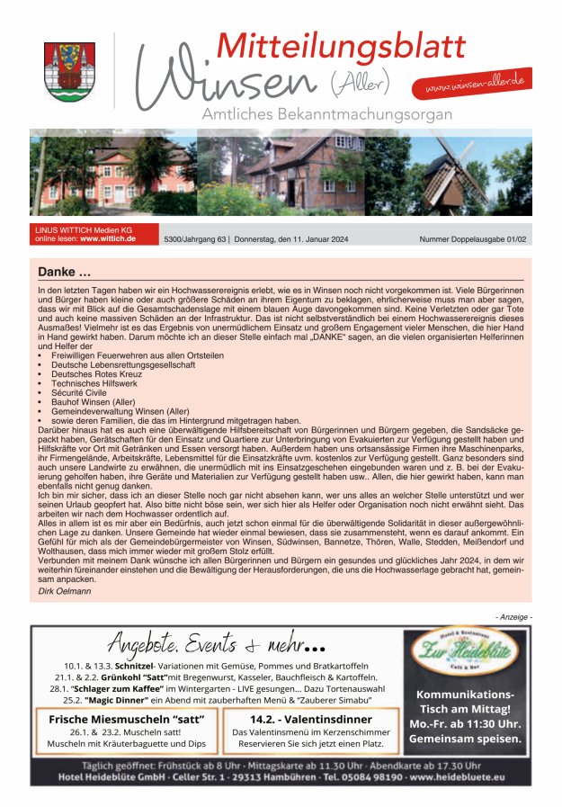 Mitteilungsblatt der Gemeinde Winsen Titelblatt 02/2024