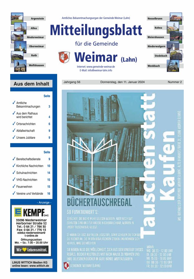 Mitteilungsblatt für die Gemeinde Weimar Titelblatt 02/2024