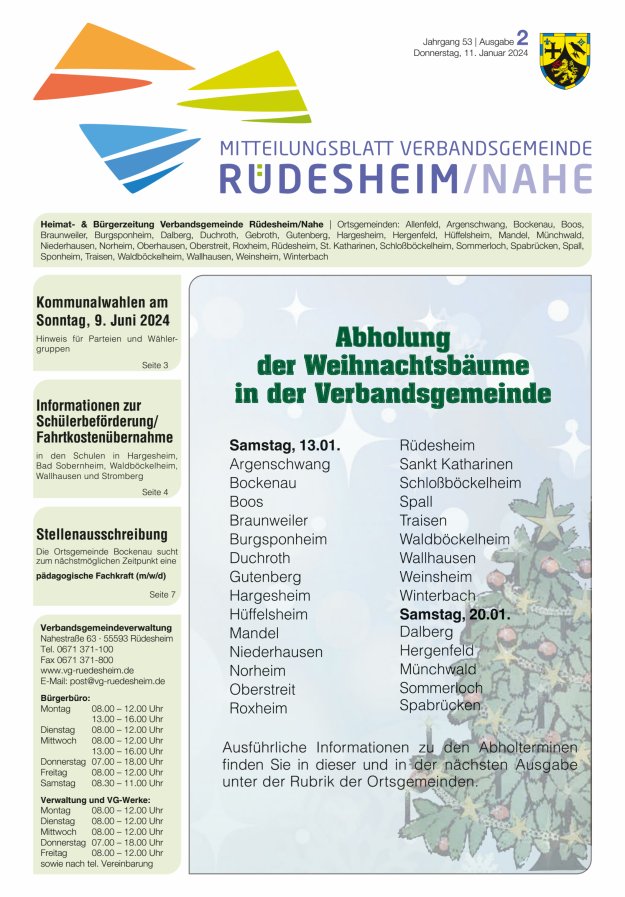 Mitteilungsblatt Verbandsgemeinde Rüdesheim und zugehörige Ortsgemeinden Titelblatt 02/2024