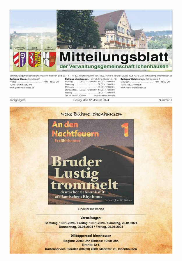 Mitteilungsblatt der Verwaltungsgemeinschaft Ichenhausen Titelblatt 01/2024
