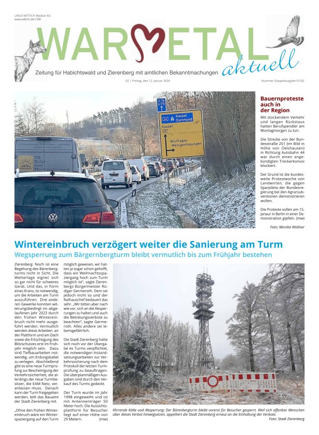 Warmetal aktuell (Habichtswald + Zierenberg) Titelblatt 02/2024