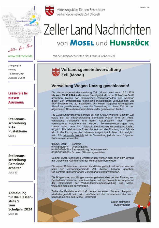 Zeller Land Nachrichten Titelblatt 02/2024