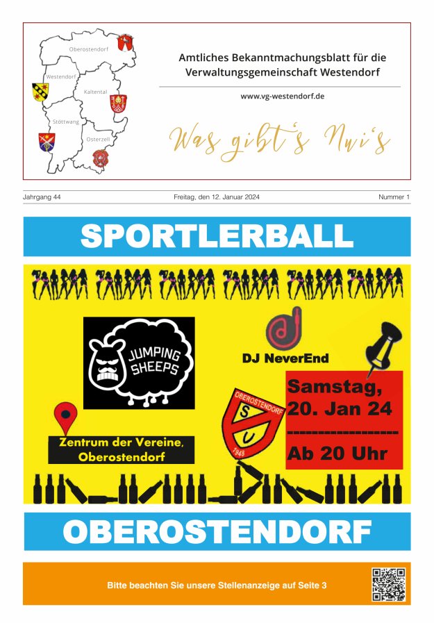 Was gibt's Nui's Amtliches Bekanntmachungsblatt für die VG Westendorf Titelblatt 01/2024