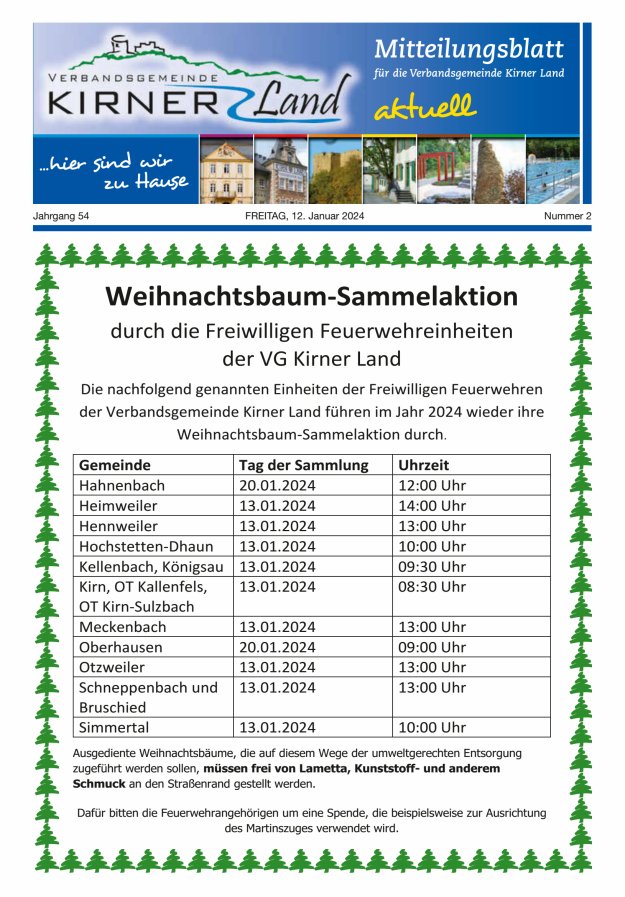 Mitteilungsblatt für den Bereich der Verbandsgemeinde Kirner Land Titelblatt 02/2024