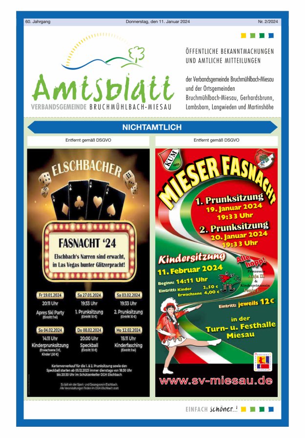 Amtsblatt der VG Bruchmühlbach-Miesau Titelblatt 02/2024