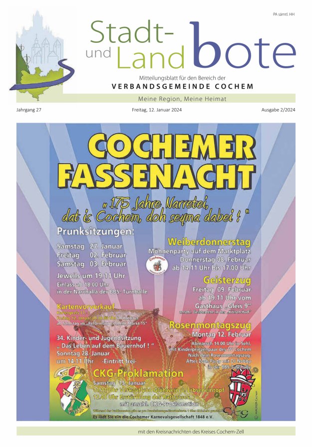 Stadt- und Landbote VG Cochem Titelblatt 02/2024