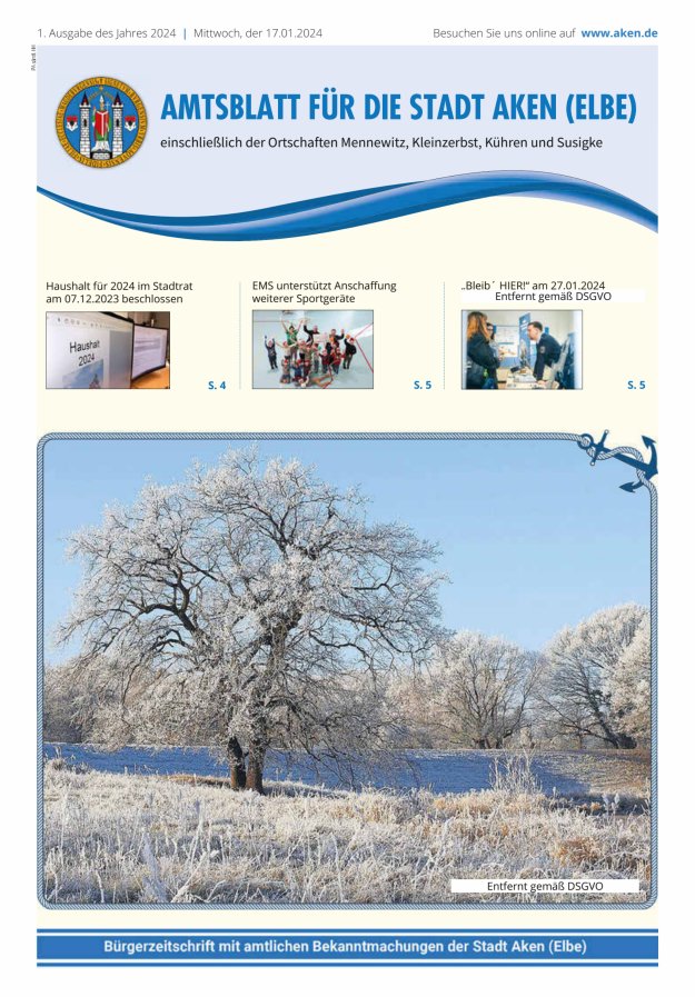 Amtsblatt der Stadt Aken (Elbe) Titelblatt 01/2024