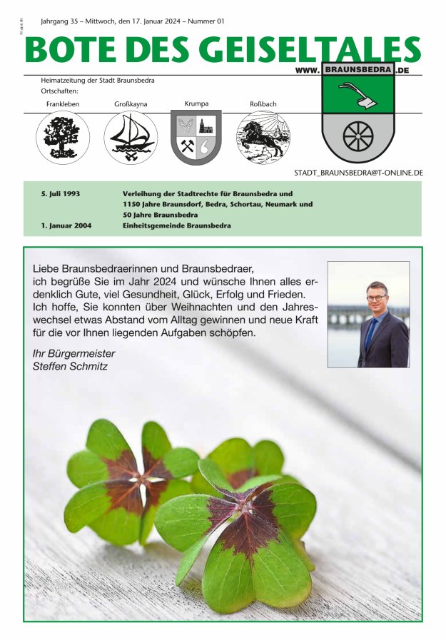 Bote des Geiseltales - Heimatzeitung der Stadt Braunsbedra Titelblatt 01/2024
