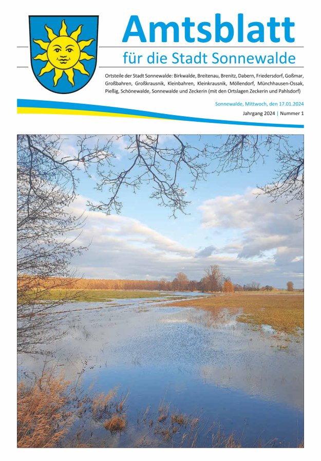 Amtsblatt für die Stadt Sonnewalde Titelblatt 01/2024