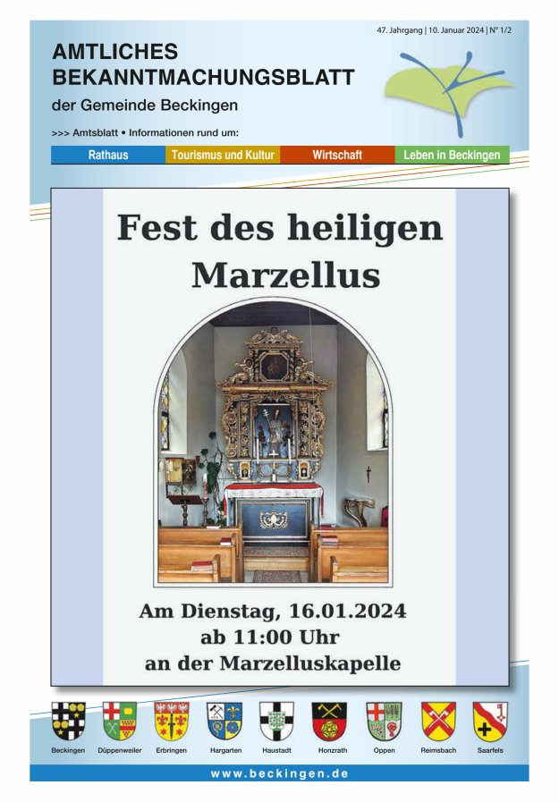 Amtsblatt Beckingen Titelblatt 01/2024