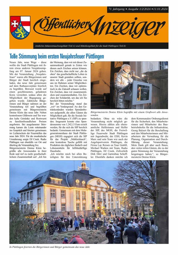 Öffentlicher Anzeiger - Stadt Püttlingen Titelblatt 01/2024