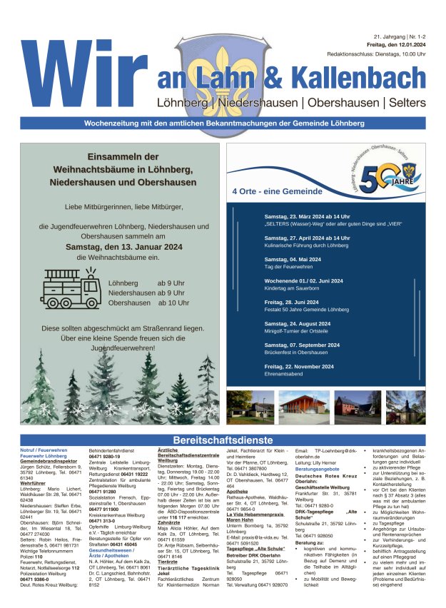 Amtliches Mitteilungsblatt der Gemeinde Löhnberg Titelblatt 02/2024