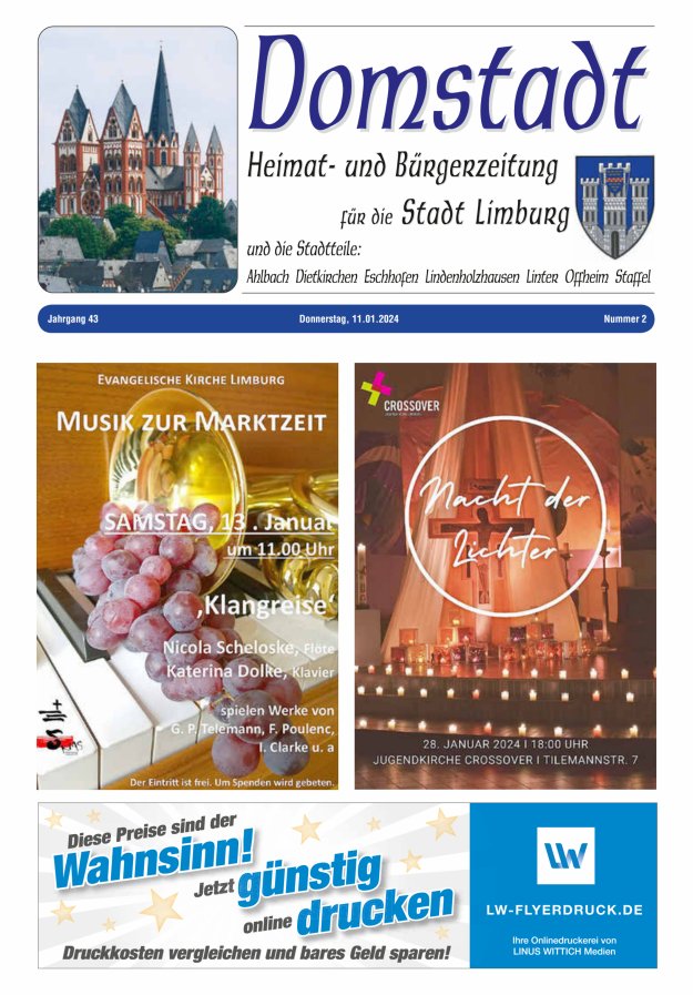 Domstadt - Heimat- und Bürgerzeitung für die Stadt Limburg Titelblatt 02/2024