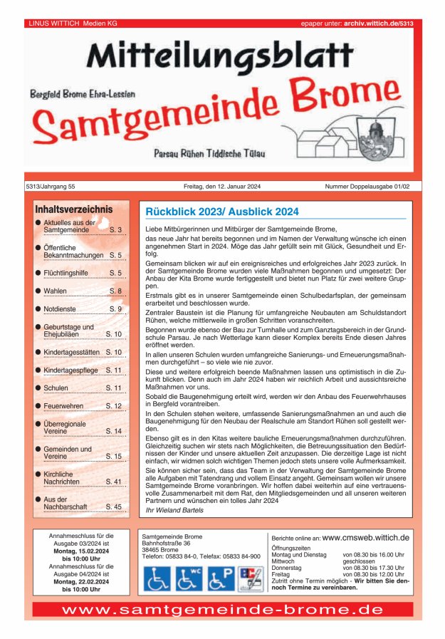 Mitteilungsblatt der Samtgemeinde Brome Titelblatt 02/2024