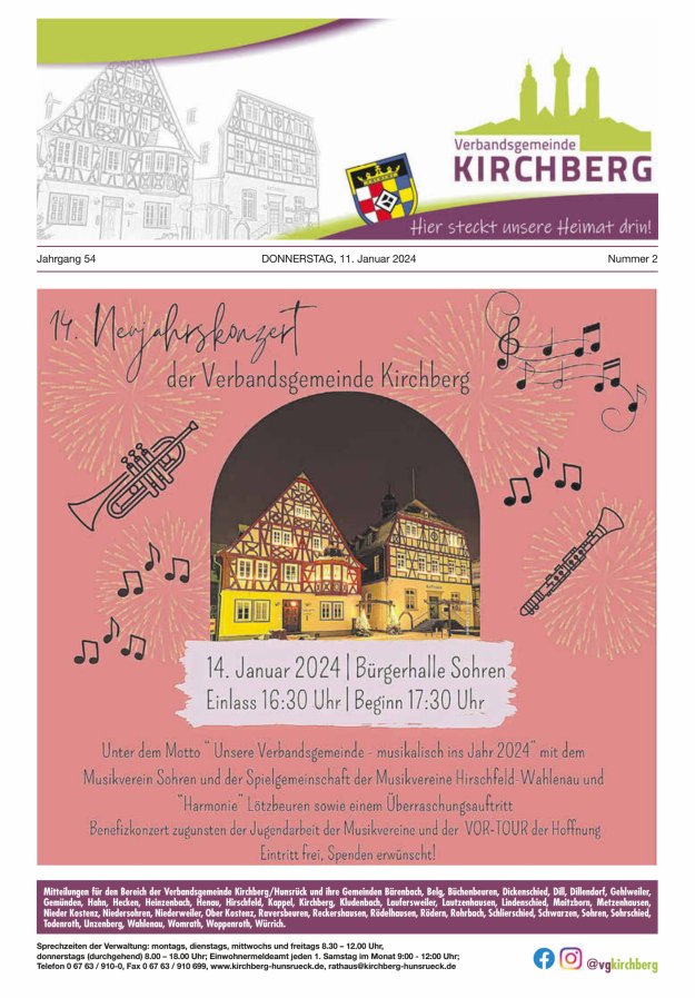 Mitteilungen der Verbandsgemeinde Kirchberg Hunsrück Titelblatt 02/2024