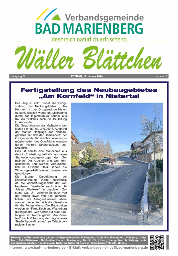 Wäller Blättchen - Verbandsgemeinde Bad Marienberg Titelblatt 02/2024