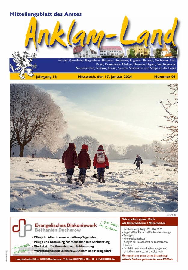 Mitteilungsblatt des Amtes Anklam-Land Titelblatt 01/2024
