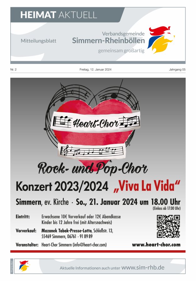 Heimat Aktuell Mitteilungsblatt der VG Simmern-Rheinböllen-Ausg Rheinböllen Titelblatt 02/2024