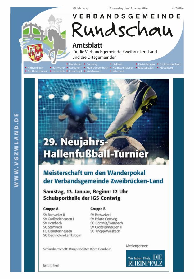 Verbandsgemeinde Rundschau Zweibrücken-Land Titelblatt 02/2024