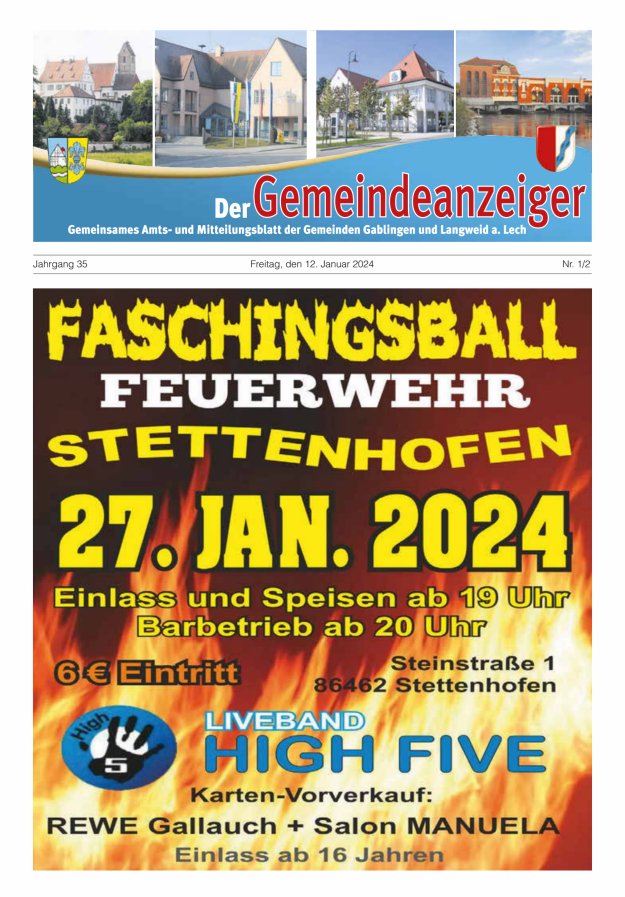 Der Gemeindeanzeiger - Gablingen Langweid Titelblatt 01/2024
