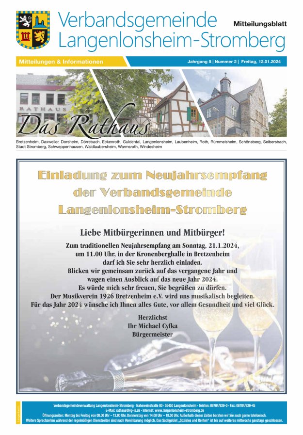 Das Rathaus - MTB d VG Langenlonsheim-Stromberg Titelblatt 02/2024