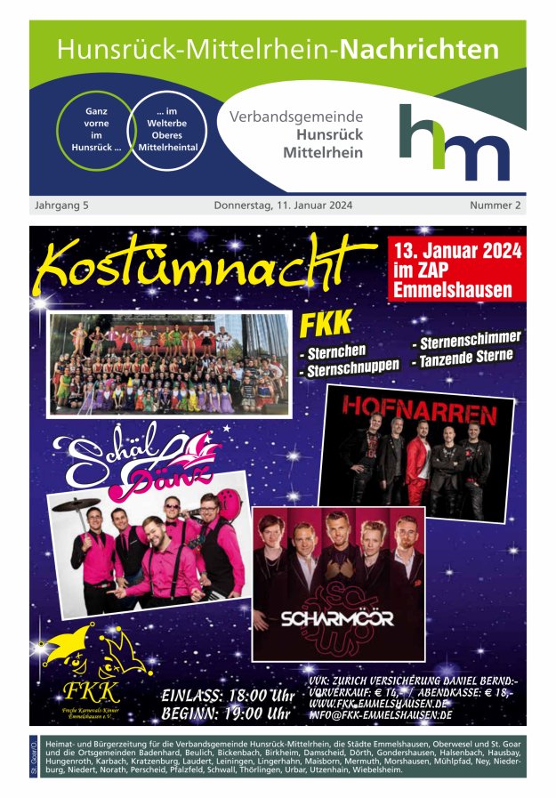 Hunsrück-Mittelrhein Nachrichten Ausgabe St Goar Oberwesel Titelblatt 02/2024