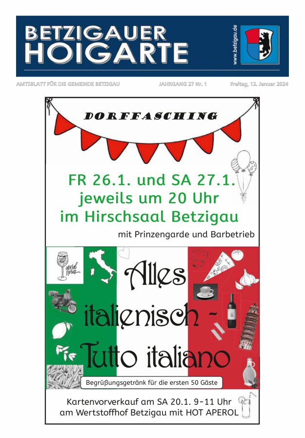 Betzigauer Hoigarte Amtsblatt der Gemeinde Betzigau Titelblatt 01/2024