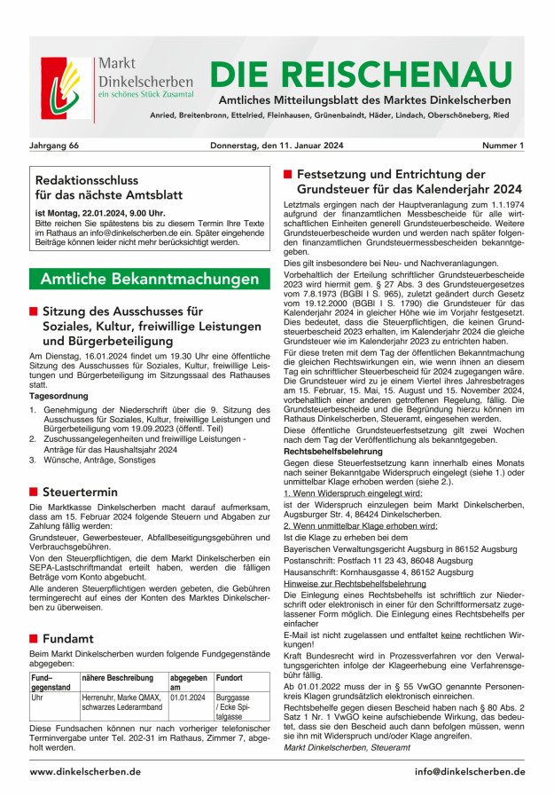 Die Reischenau Titelblatt 01/2024