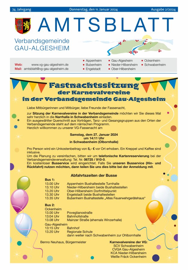 Amtsblatt der VG Gau-Algesheim Titelblatt 02/2024