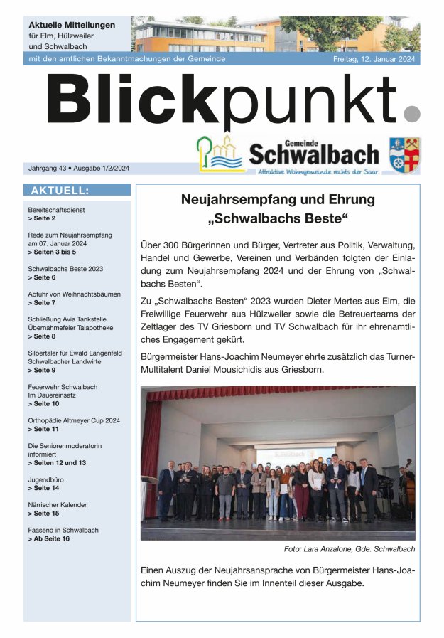 Blickpunkt Schwalbach Titelblatt 01/2024