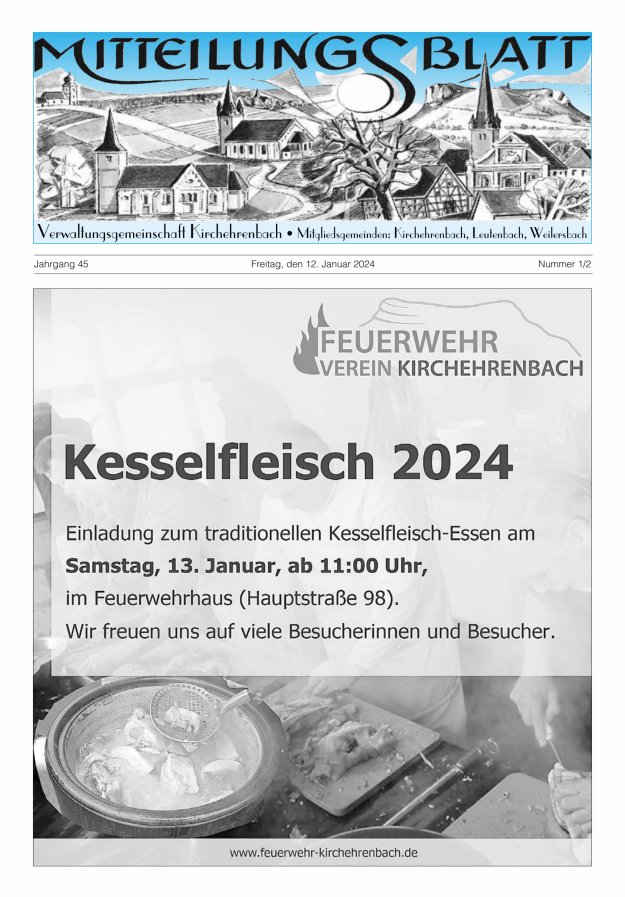 Mitteilungsblatt Verwaltungsgemeinschaft Kirchehrenbach Titelblatt 01/2024