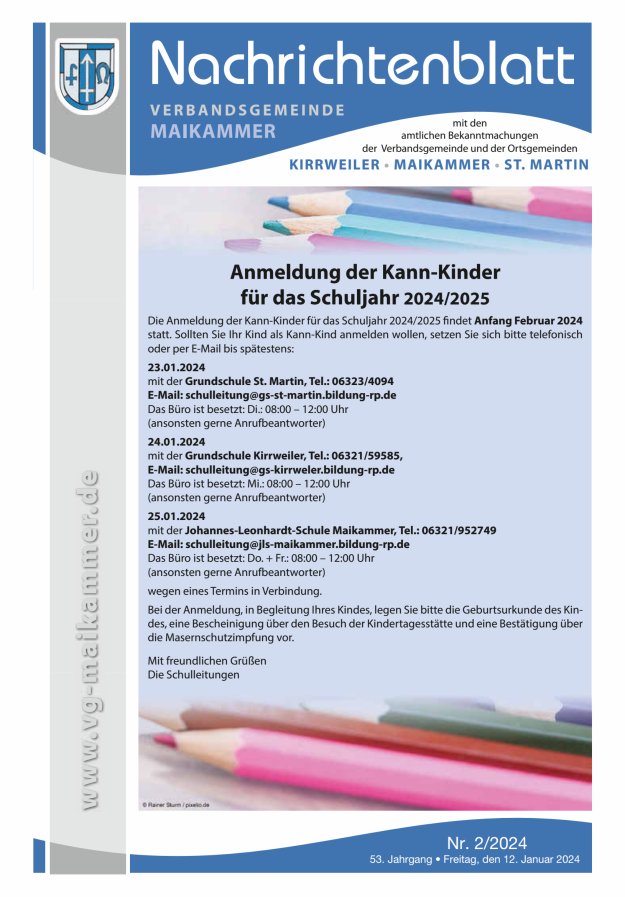 Nachrichtenblatt VG Maikammer Titelblatt 02/2024