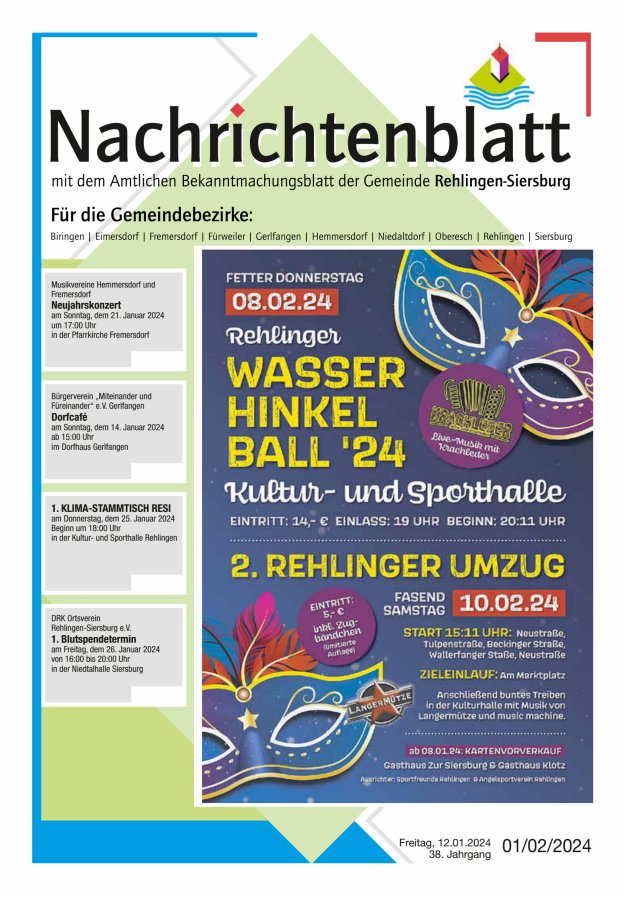 Nachrichtenblatt Rehlingen-Siersburg Titelblatt 01/2024