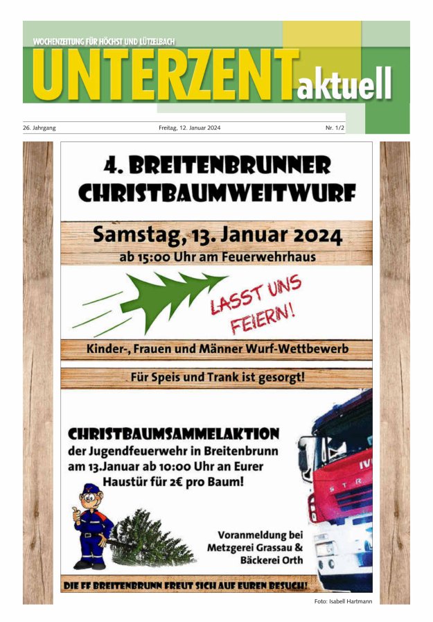 Unterzent aktuell Wochenzeitung für Höchst und Lützelbach Titelblatt 01/2024