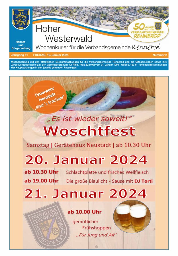 Hoher Westerwald - Wochenkurier für die Verbandsgemeinde Rennerod Titelblatt 02/2024
