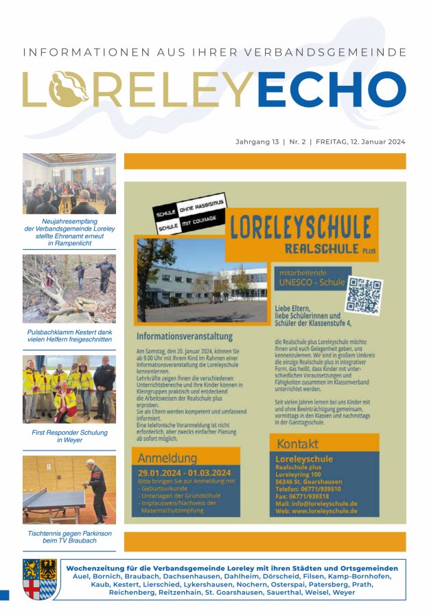Loreley-Echo - Mitteilungsblatt der Verbandsgemeinde Loreley (Braubach) Titelblatt 02/2024