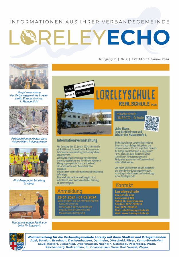 Loreley-Echo - Mitteilungsblatt der Verbandsgemeinde Loreley Titelblatt 02/2024