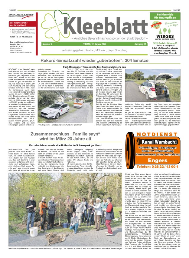 Kleeblatt - Amtliches Bekanntmachungsorgan der Stadt Bendorf Titelblatt 02/2024