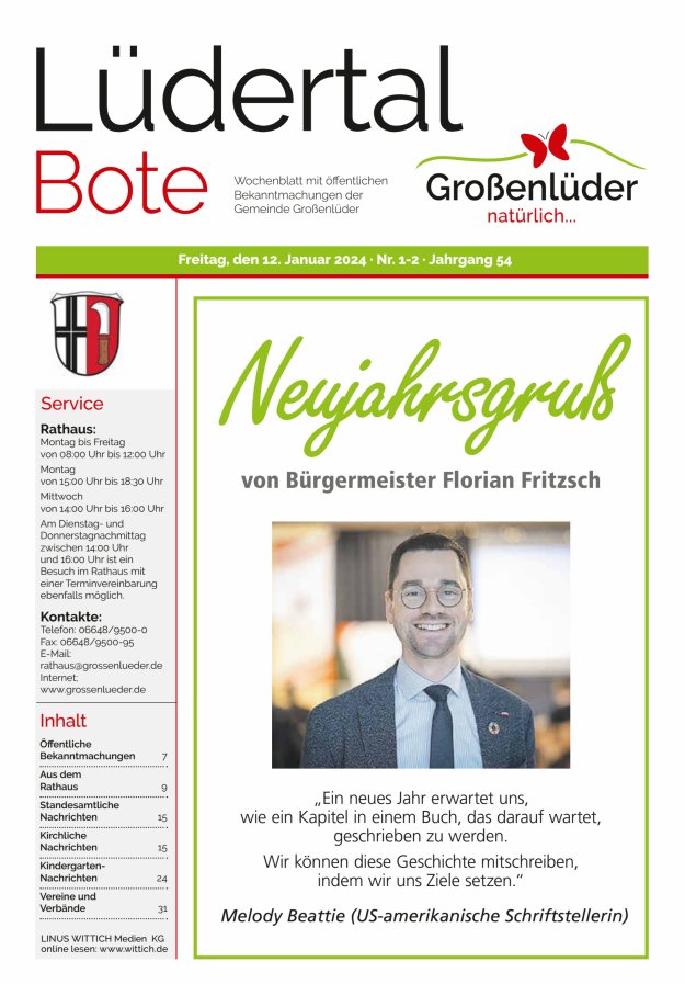 Wochenblatt mit öffentlichen Bekanntmachungen der Gemeinde Großenlüder Titelblatt 02/2024