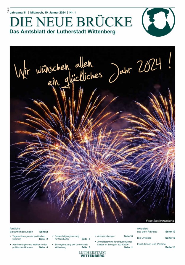 Die neue Brücke – Das Amtsblatt der Lutherstadt Wittenberg Titelblatt 01/2024