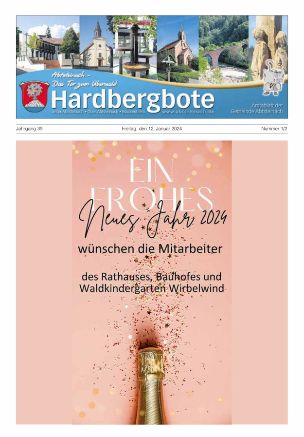 Hardbergbote - Mitteilungsblatt der Gemeinde Abtsteinach Titelblatt 01/2024