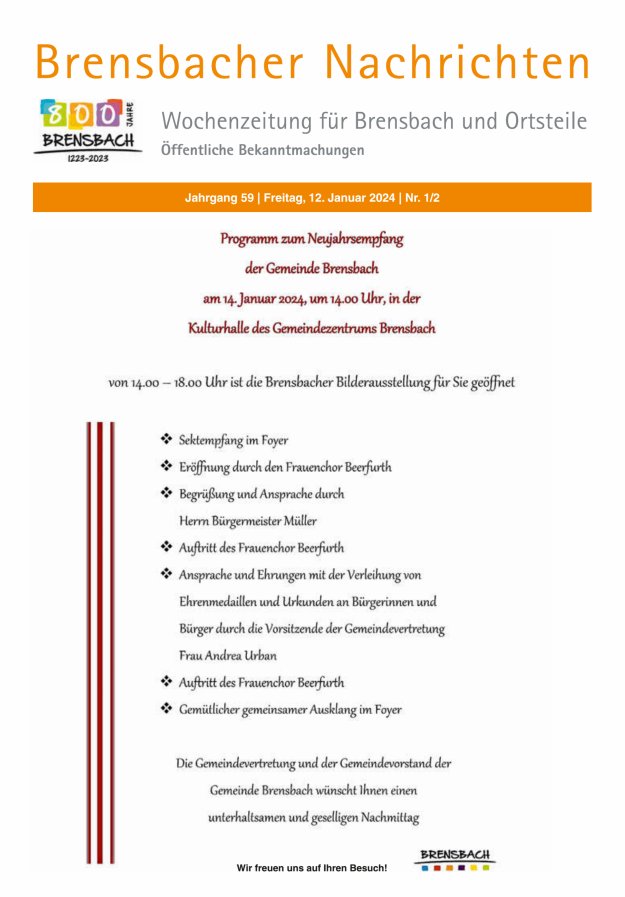 Brensbacher Nachrichten Titelblatt 01/2024