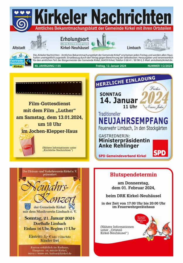 Kirkeler Nachrichten Titelblatt 01/2024