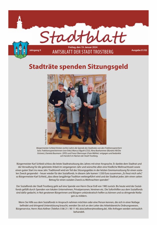 Stadtblatt Trostberg an der Alz Titelblatt 01/2024